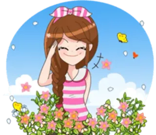 😬 Anime, Garota, Desenho animado, Flor, Jardim, Laço whatsapp sticker