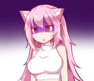 😨 fille anime, cheveux roses, oreilles de chat, en colère, kawaii, manga telegram sticker