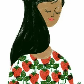 😊 woman, strawberry, illustration, portrait, girl, fruit, art whatsapp sticker