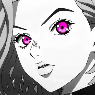 🖤 Ragazza anime, Occhi rosa, Bianco e nero, Donna, Femmina, Arte digitale telegram sticker
