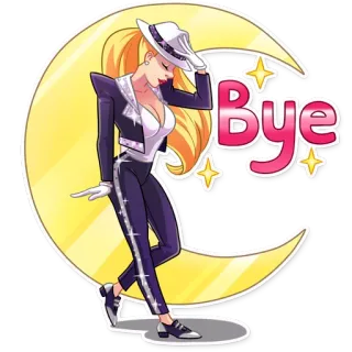 👋 Bye Abschied, Mond, Hut, Frau telegram sticker