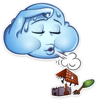 😤 облако, ветер, погода, шторм, повреждение дома, мультфильм, порыв ветра whatsapp sticker