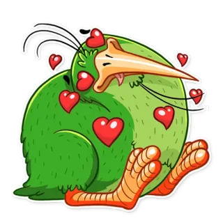 😍 Kiwi, Pájaro, Corazones, Amor, Lindo, Animal whatsapp sticker