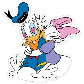 👫 Donald Duck and Daisy Duck Дональд Дак, Дейзи Дак, мультфильм, любовь, объятие, Дисней, пара telegram sticker