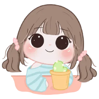 🐤 милый, мультфильм, девушка, кактус, растение telegram sticker