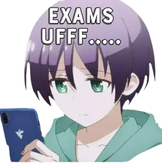 🃏 EXAMS UFFF..... สอบ, อนิเมะ, เหนื่อย, นักเรียน, โรงเรียน telegram sticker