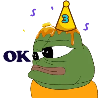 🍾 Pepe the Frog OK เปเป้, กบ, โอเค, มีม, มีมอินเทอร์เน็ต, ปาร์ตี้, วันเกิด telegram sticker