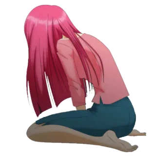 😥 Anime, Mädchen, Traurig, Weinend, Rosa Haare, Kniend, Weiblich whatsapp sticker