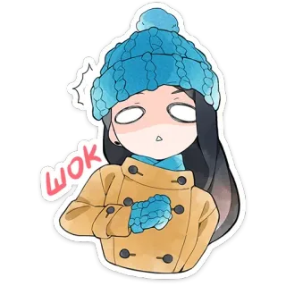 😳 WOK kartun, musim dingin, gadis, stiker, terkejut telegram sticker