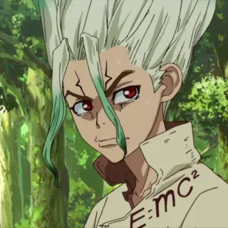 🔬 Ishigami Senku Dr. Stone Аниме, Ученый, Пот, Манга, E=mc2 whatsapp sticker