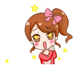 😶 garota anime, estrelas, animada, laço rosa, desenho animado whatsapp sticker