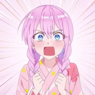 📎 Anime, pinke Haare, aufgeregt, Mädchen, Cartoon telegram sticker