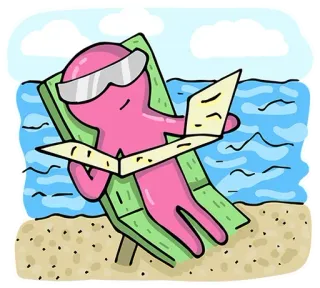 😌 strand, lesen, entspannung, urlaub, meer, sommer, cartoon telegram sticker