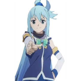 👉 Aqua Anime, Perempuan, Menunjuk, Rambut biru, Dewi telegram sticker