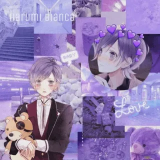 🥢 Harumi Bianca Anime, Tím, Ảnh ghép, Gấu bông, Dễ thương, Trái tim telegram sticker