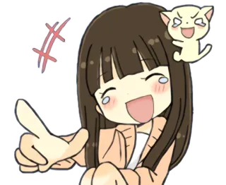 😝 การ์ตูน, เด็กผู้หญิง, แมว, มีความสุข, อนิเมะ, ร่าเริง, สติกเกอร์ telegram sticker