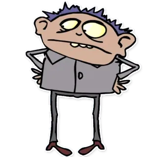 😶 desenho animado, personagem, ilustração, desenho, cinza, cabelo roxo, olhos, careta whatsapp sticker