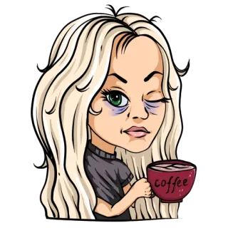 ☕️ coffee кофе, мультфильм, блондинка, женщина, уставшая, напиток telegram sticker