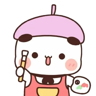 🍯 การ์ตูน, ศิลปิน, ภาพวาด, น่ารัก, แพนด้า, หมวกเบเร่ต์ telegram sticker
