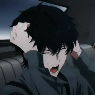 🕳 Anime, Dibujos animados, Personaje, Gritando, Emocional, Hombre, Molesto, Pelo oscuro whatsapp sticker