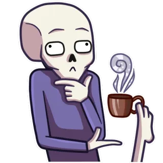☕ scheletro, pensare, caffè, cartone animato, adesivo, bevanda telegram sticker