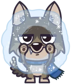 😌 lobo, inverno, neve, animal, desenho animado, cachecol telegram sticker