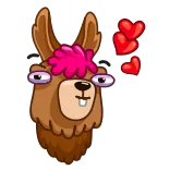 😘 lama, animal, dessin animé, mignon, amour, coeurs, baiser whatsapp sticker