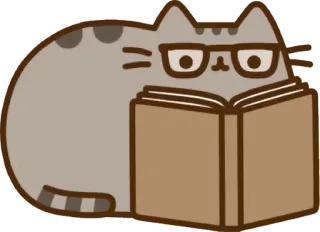 📚 Pusheen Katze, Lesen, Buch, Brille, Pusheen telegram sticker