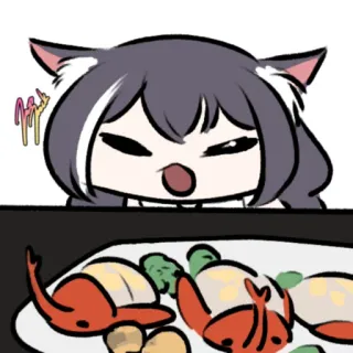 🤓 аниме, кошачьи ушки, каваий, еда, креветка, мультфильм whatsapp sticker