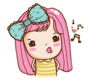 😗 Cartoon, Niedlich, Mädchen, Rosa Haare, Schleife telegram sticker