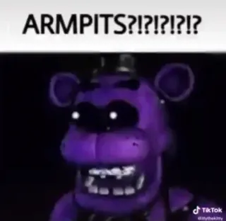 💪 Freddy Fazbear Five Nights at Freddy's ARMPITS?!?!?!?!? ketiak, animatronik, ungu, beruang, menakutkan telegram sticker