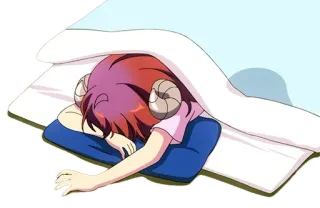 😴 อนิเมะ, นอนหลับ, ตัวละคร, เขา, ผมสีแดง, หมอน, ผ้าห่ม, น่ารัก whatsapp sticker