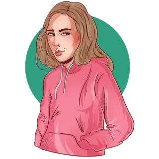😏 femme, sweat à capuche, rose, décontracté, dessin animé telegram sticker