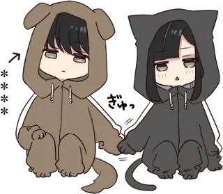 🤝 ぎゅっ carino, anime, animale, felpa con cappuccio, cane, gatto, chibi telegram sticker