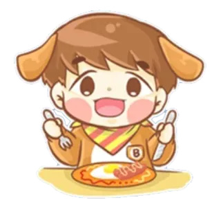 🍴 การ์ตูน, หูสุนัข, เด็ก, อาหาร, ไข่, ไส้กรอก, ส้อม, น่ารัก, อาหารกลางวัน telegram sticker