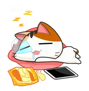 😊 แมว, นอน, การ์ตูน, เหนื่อย, งีบ, หมอน, อาหาร telegram sticker