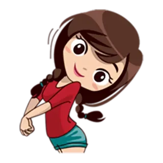 😃 kreskówka, dziewczyna, warkocze, czerwona koszulka, słodka, wesoła whatsapp sticker