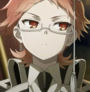 📑 Anime, Charakter, Brille, rote Augen, orange Haare, weiße Uniform telegram sticker