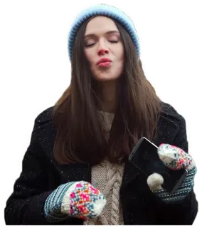 😙 femme, hiver, chapeau, moufles, portrait, temps froid telegram sticker
