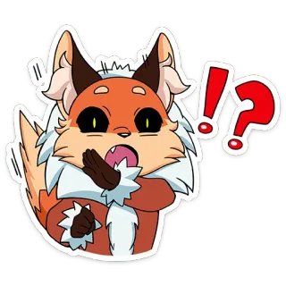 😕 狐狸, 动物, 感叹号, 问题, 惊讶, 卡通, 贴纸, 表情 telegram sticker