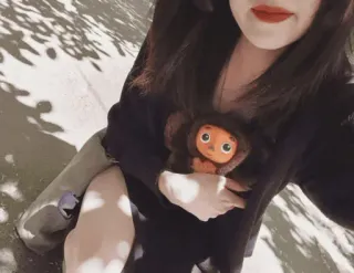👩‍🦱 Cheburashka cheburashka, stuffed toy, cute, woman, plush, soviet animation, selfie telegram sticker