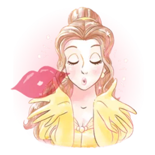 💋 Belle Beauty and the Beast ดิสนีย์, เบลล์, โฉมงามกับเจ้าชายอสูร, เจ้าหญิง, จูบ, การ์ตูน telegram sticker