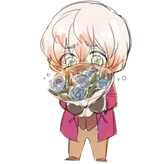 💐 치비, 귀여운, 애니메이션, 꽃, 꽃다발, 아트 whatsapp sticker