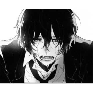 😭 Anime, Mangá, Triste, Chorando, Emocional, Preto e branco, Retrato telegram sticker