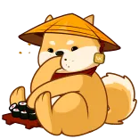 🍱 Hund, Shiba Inu, Katana, Schwert, Samurai, Hut, Waffe, Blut telegram sticker