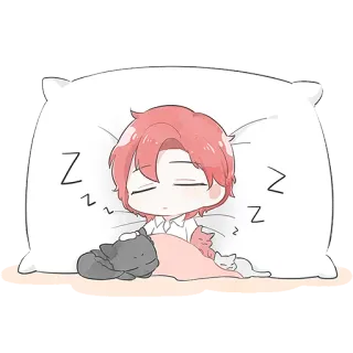 😴 Z sono, cansado, fofo, chibi, gato, travesseiro, desenho animado, relaxante whatsapp sticker