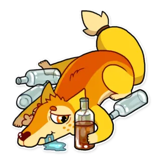 🍺 animale, cartone animato, volpe, ubriaco, alcol, bevanda, bottiglia telegram sticker