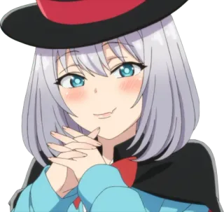 😊 Anime, Dziewczyna, Słodka, Uśmiechnięta, Kapelusz, Białe włosy, Niebieskie oczy telegram sticker