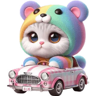 🚗 고양이, 차, 귀여운, 무지개, 곰, 후드티, 동물, 새끼 고양이 telegram sticker