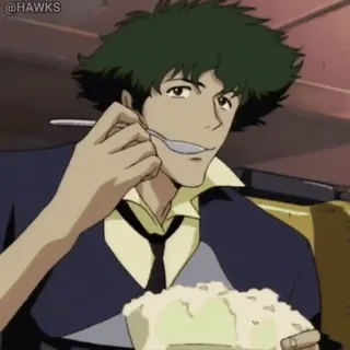 😤 Spike Spiegel Cowboy Bebop anime, eating, spoon, spike, spiegel telegram sticker